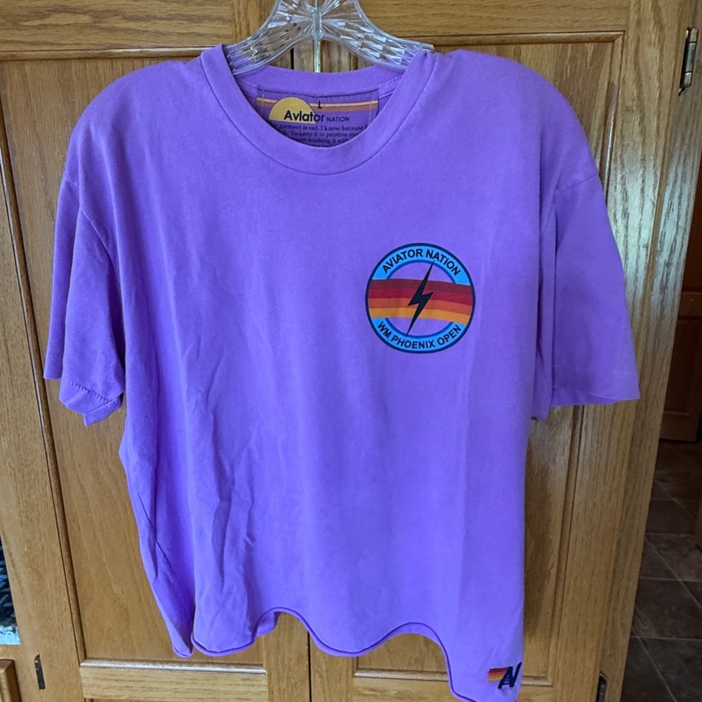 Aviator Nation Lavender Crewneck Tee with Multicolor Chest Patch